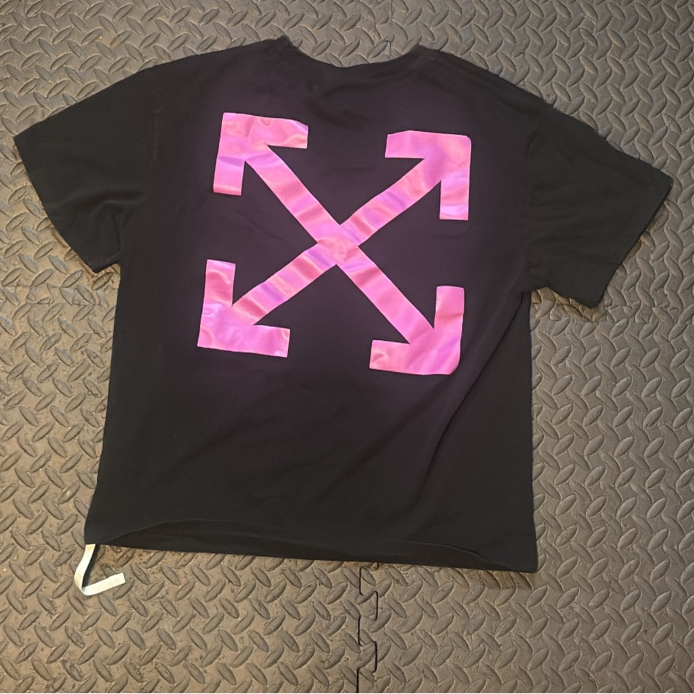 Off-White Black Tee with Pink Graphic